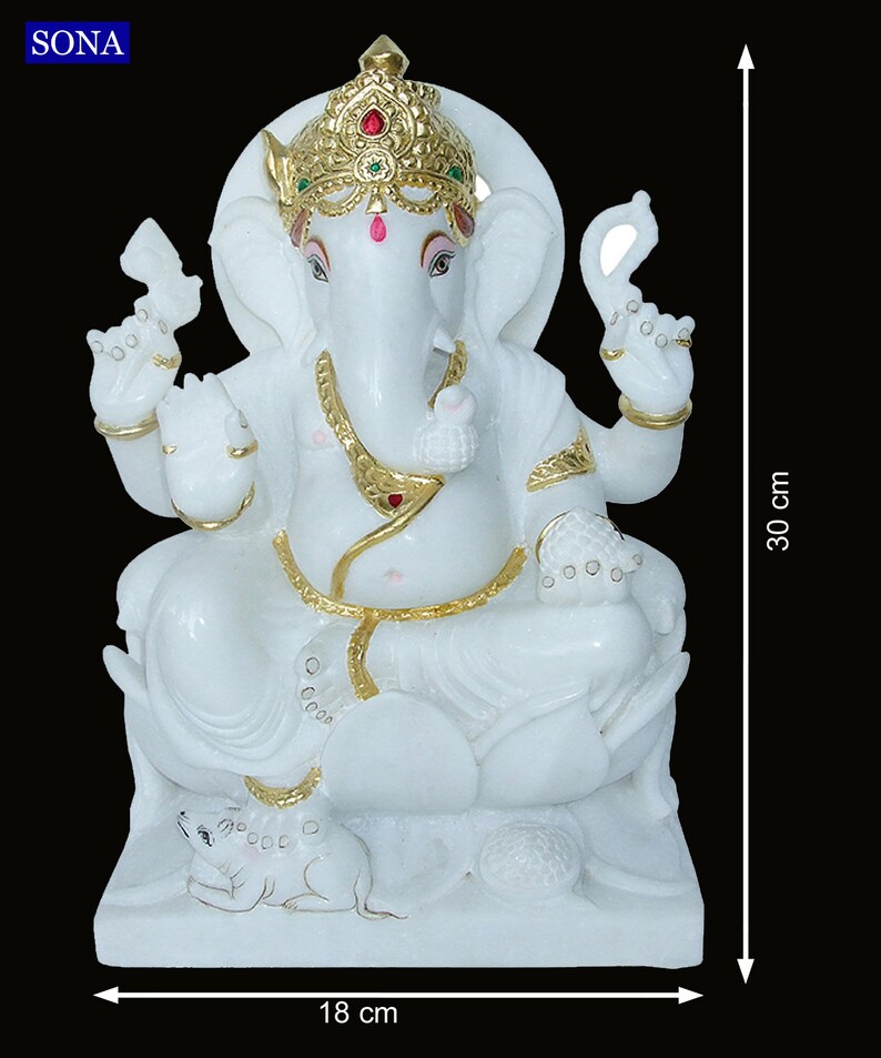 White Marble Ganesh Idol, Marble Ganesh Statue, Marble Ganesh Moorti, Marble Ganpati Statue, Religious Idols Hindu Home Temple Deity image 2