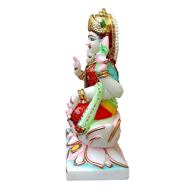 Buy Marble Lakshmi Statue – Handcrafted Makrana Marble Idols of Goddess Laxmi Murti for Home Pooja Room Temple | Lakshmi Figurine Sculpture image 5