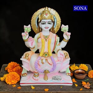 Handmade Lakshmi Statue 9 Inch : Exquisite Laxmi Murti for Hindu Home Temple Shrine Mandir Religious Gift for Her with Spiritual Value