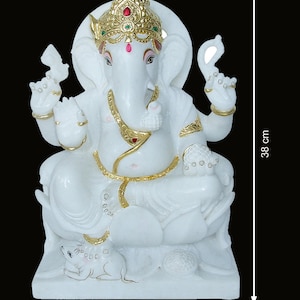 White Marble Ganesh Idol, Marble Ganesh Statue, Marble Ganesh Moorti, Marble Ganpati Statue, Religious Idols Hindu Home Temple Deity image 3