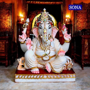 Natural Stone Ganesh, White Marble Ganesh, Ganpati Murti for Home Temple, Lord Vinayaka Morti, Sitting Ganpati Statue, Ganesh Murti New York