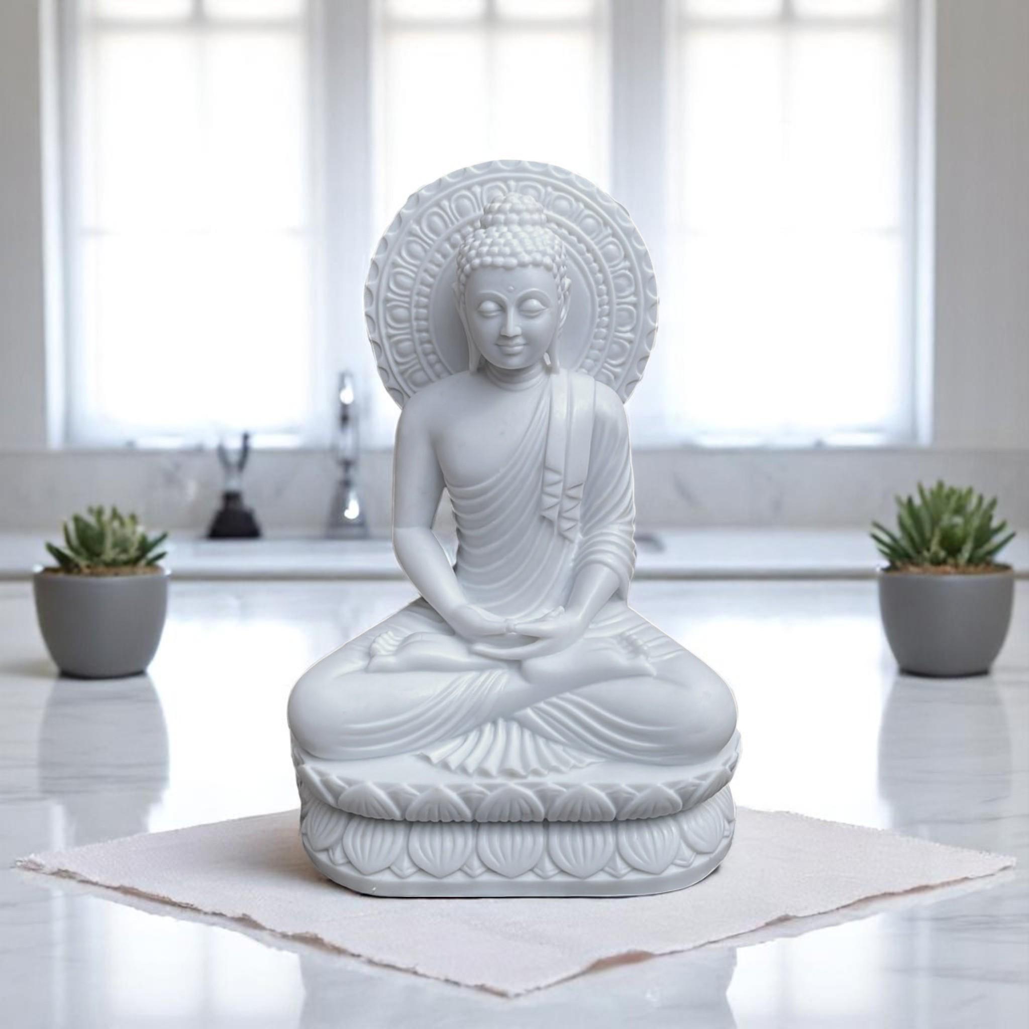 24インチの白い仏像：養殖大理石の蓮の家の庭の装飾 - Etsy 日本