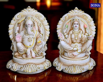 Ganesha Lakshmi Statue 10"- Hindu God Idols, Housewarming Gift Ganesh Murti Laxmi Moorti