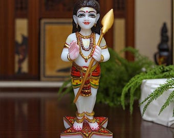 Handcrafted Lord Murugan Idols – Traditional South Indian God Devotee | White Marble Murugana Statue | Kartikaya Subramanya  Statue