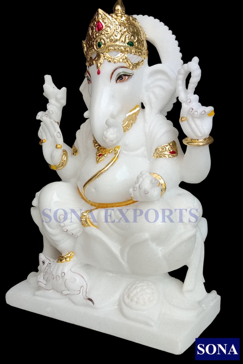 12 Inch Pure White Marble Ganesh Statue Idols Ganesha Murti Etsy
