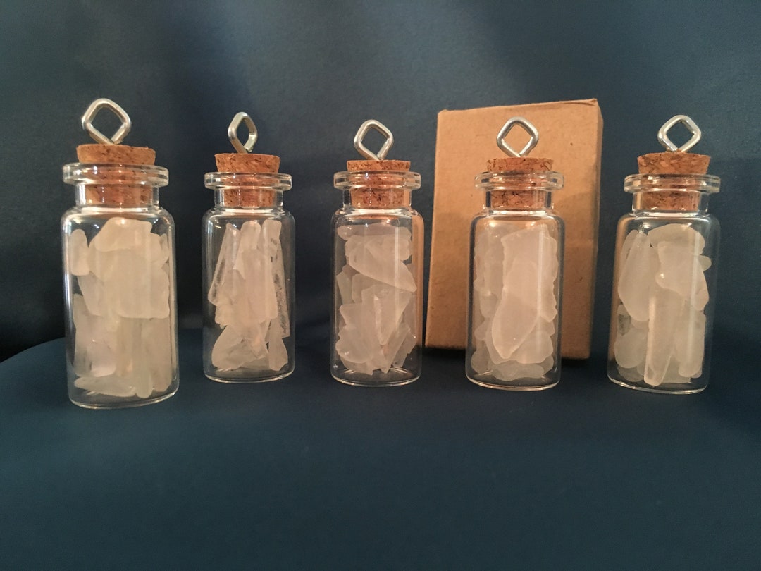 Glass Jar Ornament With Cork Top Filled With Clear Sea Glass Etsy