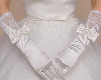 long ivory satin gloves