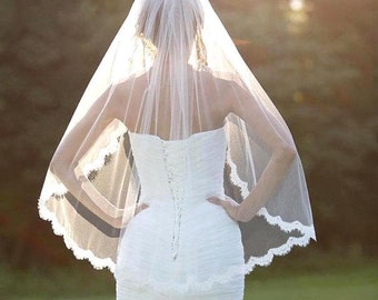 LoLa Ling Elegant Wedding Accessories Short Wedding Veil Ivory One Layer Bridal Veil Appliques Lace Edge for Wedding Bride Wear 300cm LoLa Ling Elegant Wedding Accessories Short Wedding Veil Ivory One Layer Bridal Veil Appliques Lace Edge for Wedding Bride Wear 300cm