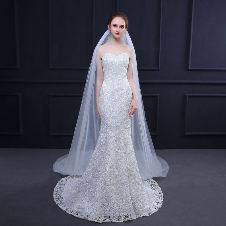3 Meters IvoryWhite Simple Elegant Cathedral Bridal Wedding Veil,Long Veil With Comb