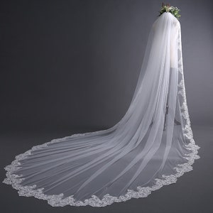 3 Meters Ivory/White Elegant Cathedral Bridal Wedding Veil,Long Lace Veil With Comb,With Lace Edge Around image 1