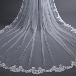 3 Meters Ivory/White Elegant Cathedral Bridal Wedding Veil,Long Lace Veil With Comb,With Lace Edge Around image 5