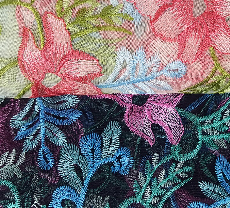 Flowers Embroidered Lace Fabric By The Yard,Bridal Wedding Dress Mesh Fabric,49
