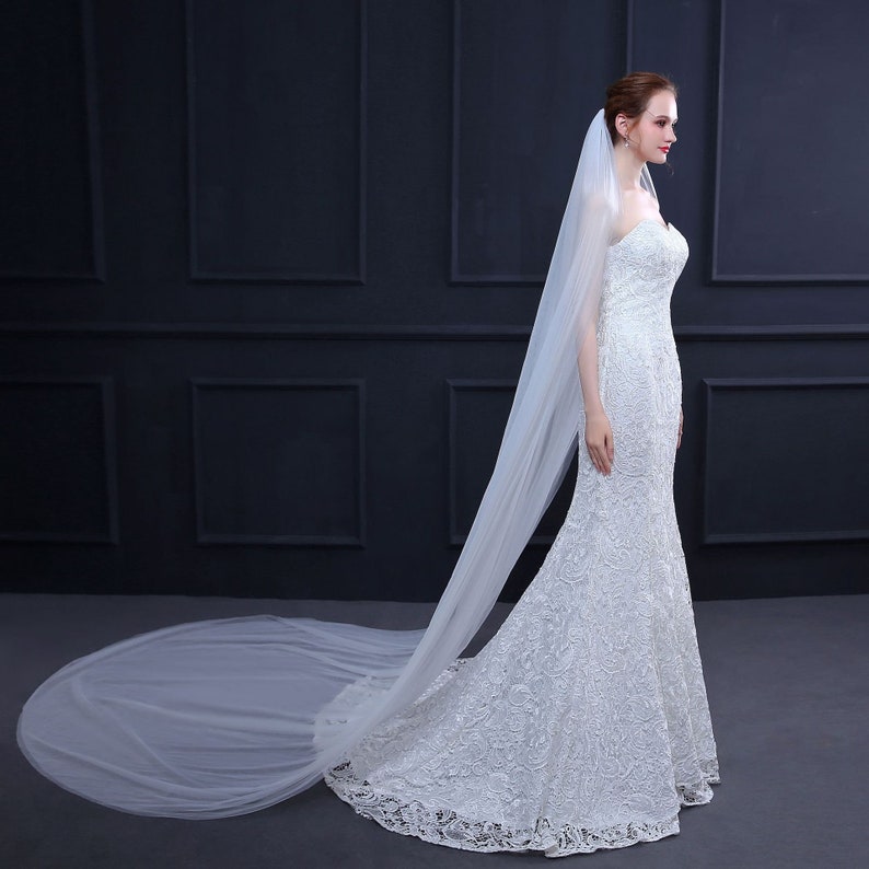 3 Meters IvoryWhite Simple Elegant Cathedral Bridal Wedding Veil,Long Veil With Comb
