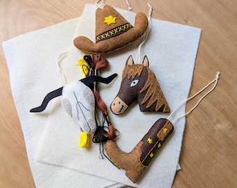 Handgemaakte cowboy kerstversieringen | Western decoratieset | Vilten versieringen