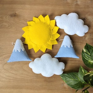 Handmade felt sun mountain cloud garland | Nursery and kids room decorations