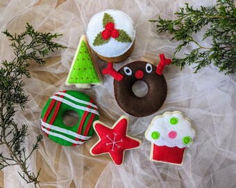 Comida de juguete navideña de fieltro hecha a mano/Galletas para jugar a la imaginación
