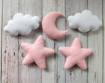 Handmade Felt Moon Stars Cloud Garland: Baby Nursery Decor