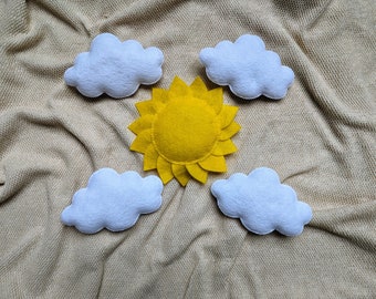 Handmade felt sun and cloud garland decor | Nursery and kids room bunting