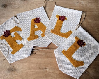 Handmade burlap and felt fall banner | Rustic farmhouse decor | Autumn decorations