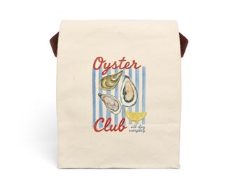 Oyster Club canvas lunch bag with strap | seafood beach seaside design