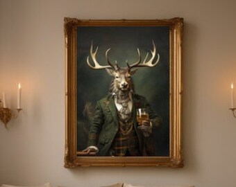 Victorian Stag Renaissance Print - Dapper Stag Whiskey  - Animal Portrait Altered Art poster Deer Stag Poster, Art Poster Print, Home Decor