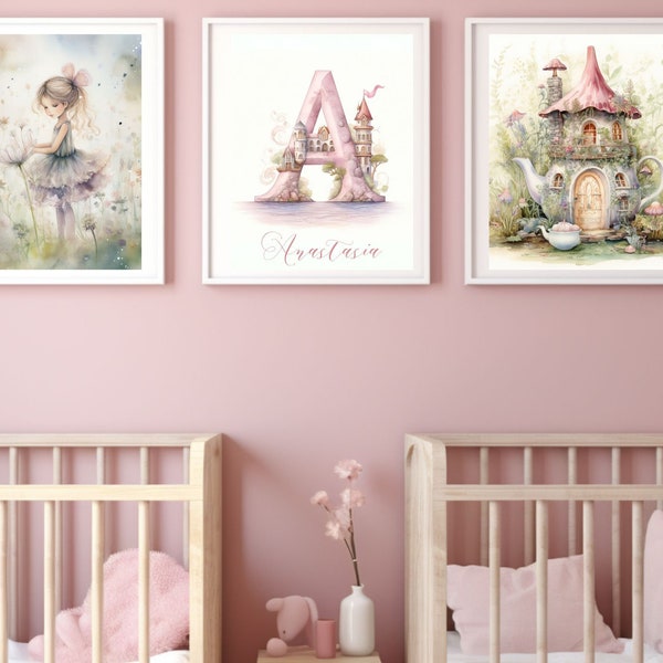 Fairy Prints Nursery Wall Art, Nursery Fairy Theme decor, Print gift Girls Kids Personalised Nursery Fairy Theme Art, Fairy Garden Print.