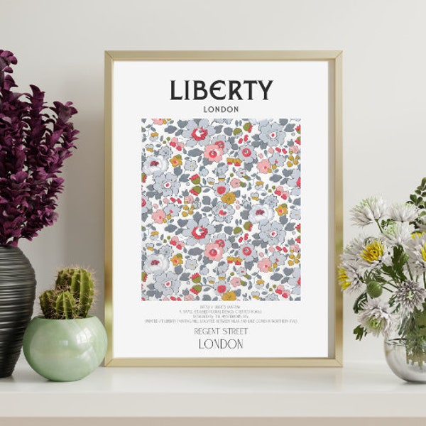 Liberty Art Print Betsy A Poster Print, Liberty Wandkunst, Blumendruck Housewarming Geschenk, Botanische Blumendruck Vintage Wandkunst