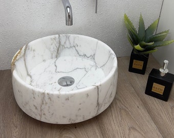 Statuario Marble Round vessel sink, 100% made in Italy