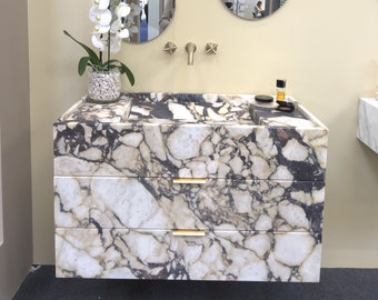 Calacatta Viola Marble Sink with Vanity, 100% made in Italy