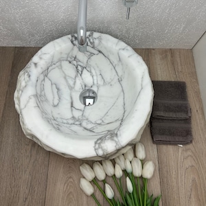 Arabescato Marble Rock Sink, 100% made in Italy