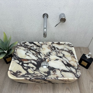 Calacatta Viola Marble Rectangular vessel sink, 100% made in Italy