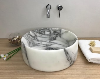 Arabescato Marble Round vessel sink, 100% made in Italy