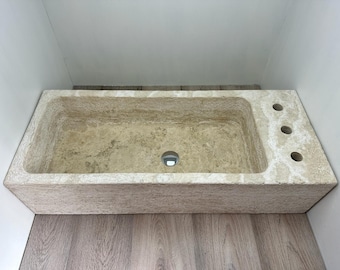 Travertino carved sink, 100% made in Italy