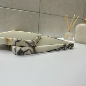 Set of marble bathroom trays Calacatta Viola