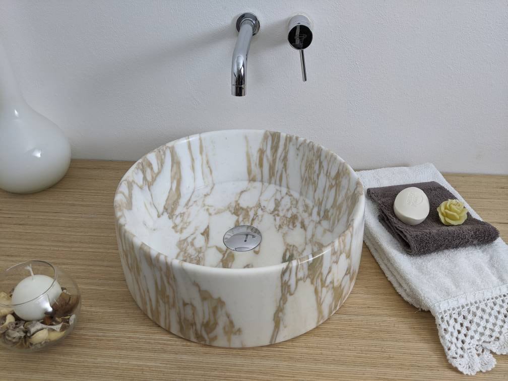 Round Marble Sink Washbasin Italian Calacatta Gold 100 Made - Italian Style Bathroom Sink