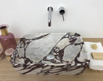 Rectangular Marble washbasin italian Calacatta Viola 100% made in italy
