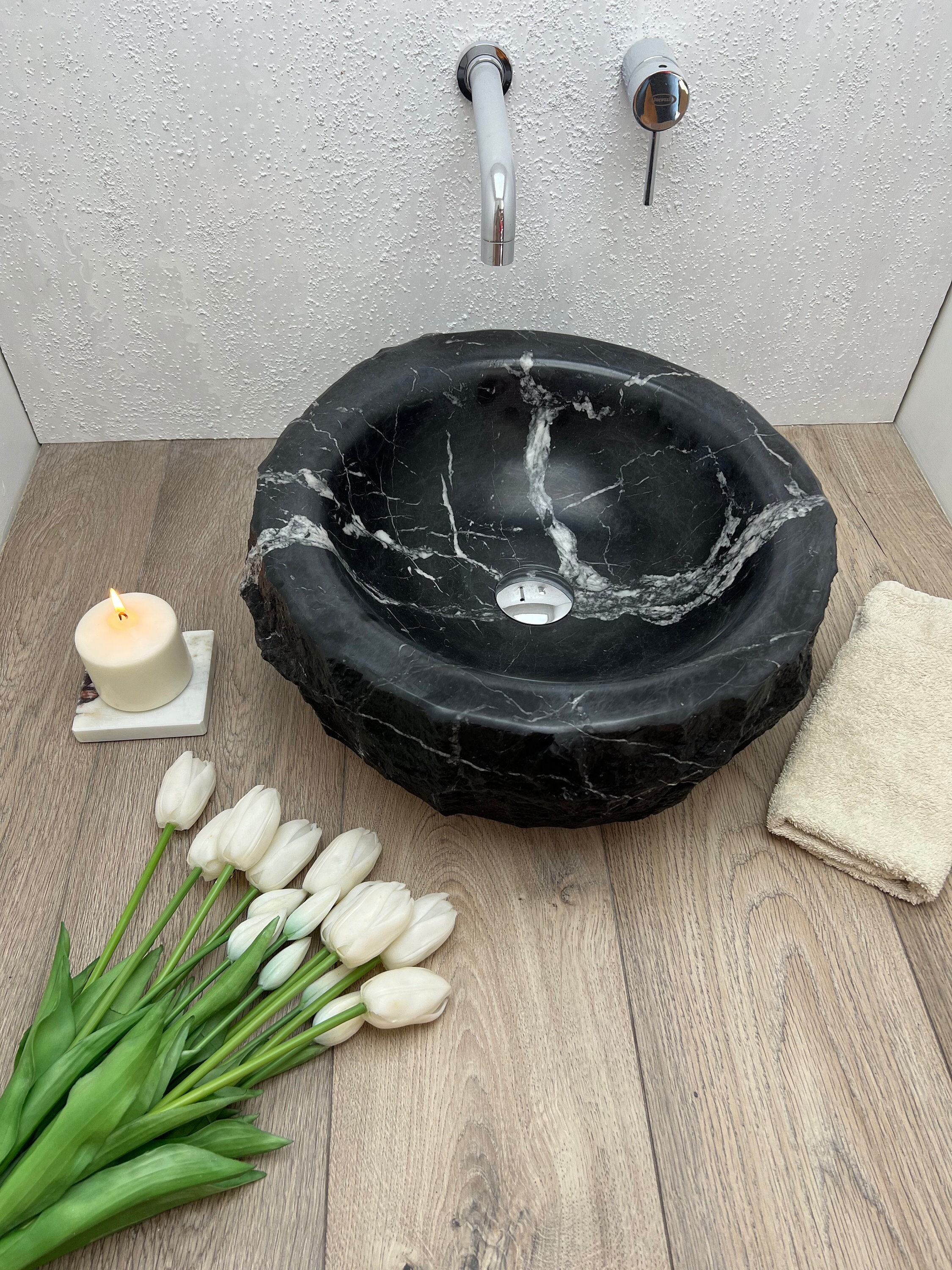Nero Marquinia Marble Rock Sink, 100% made in Italy