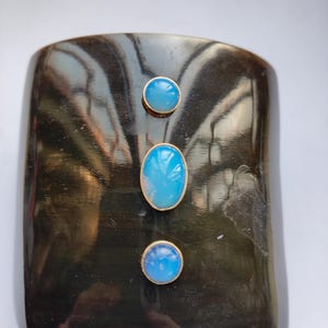 Buffalo Horn Cuff Bracelet: Black Bangle with Opalite Gemstone