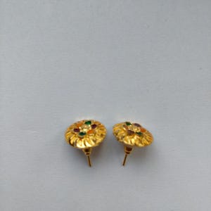 Gold Tone Meenakari Stud Earrings: Indian Fashion Jewelry