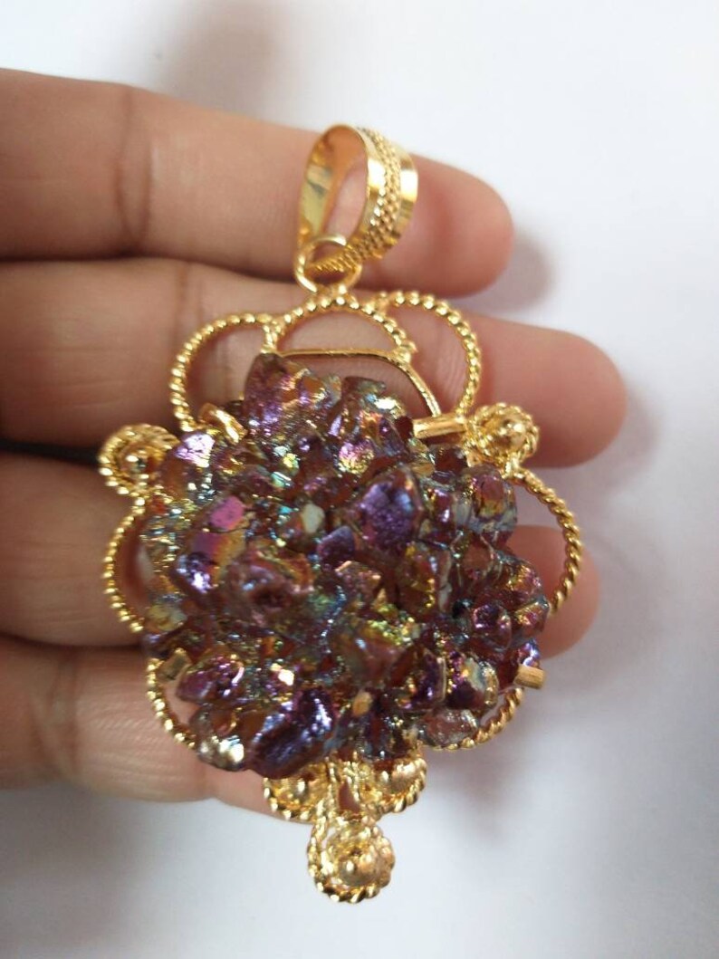 Druzy Titanium Coated Pendant Druzy Geode Pendant Druzy Gemstone Pendant Druzy Gold Electroplate PendantFashion Jewellery