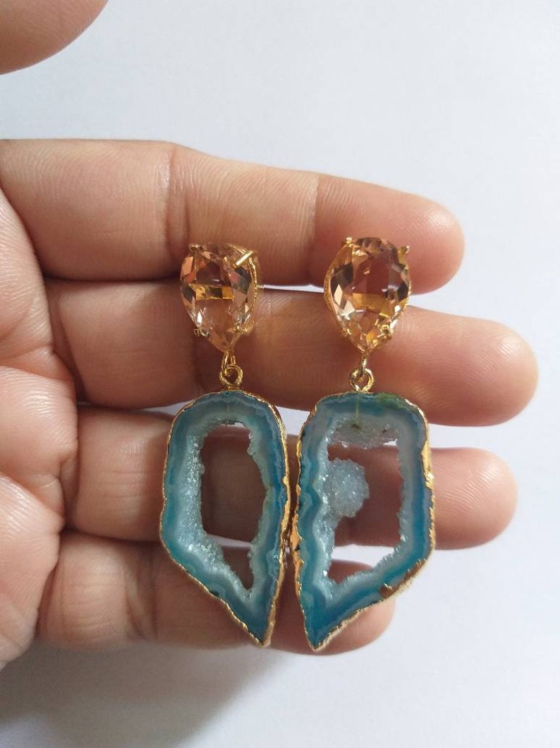 Druzy Agate Earrings Gold Plated Earrings Druzy Slice EarringsFashion JewelleryUnique giftsGemstone EarringsHydro Stud Earrings