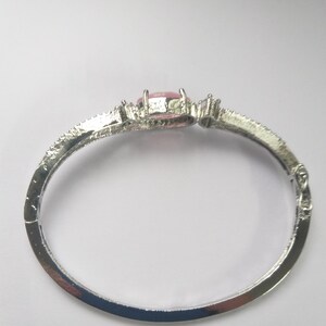 Pink Quartz Crystal Bracelet: Silver Plated Adjustable Cuff