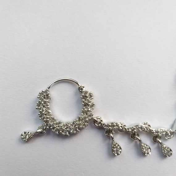 Crystal Silver Plated Nose Ring With Chain Indian Wedding Nath Bridal Nostril Ring Ethnic Pierced Fashion Jewelery Designer Hoop Traditional Etsy