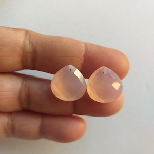 2 Pink Chalcedony Heart Beads: Faceted Gemstone Pendants, 15mm