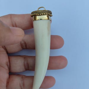 Ethically Sourced Buffalo Bone Tooth Pendant, Tribal Bohemian Horn Jewelry Making Supply (80mm)