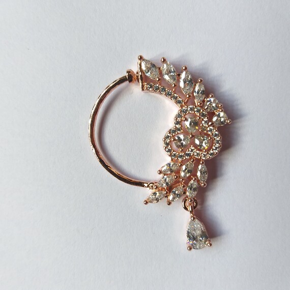 Crystal Designer Nose Ring Rose Gold Plated Mahrastrian Hoop