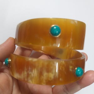 Designer Buffalo Horn Cuff Bangle: Turquoise Gemstone Bracelet