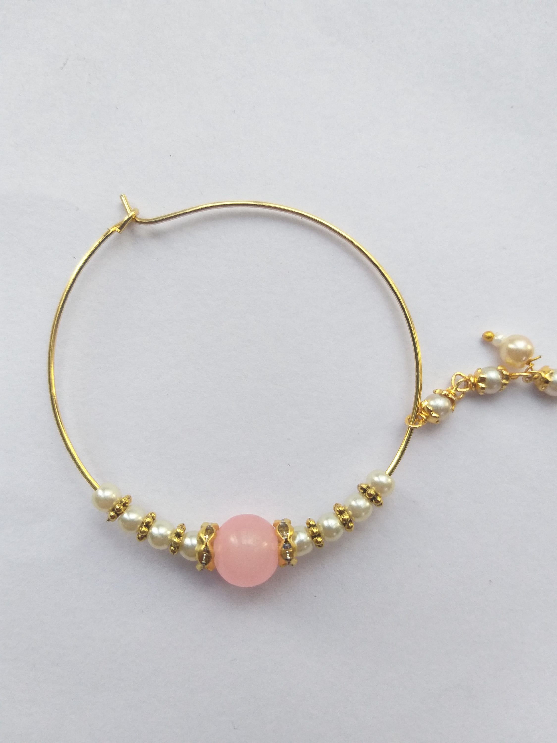 Beaded Indian Nath Nose Ring: Gold Plated Bridal Nose Jewelry