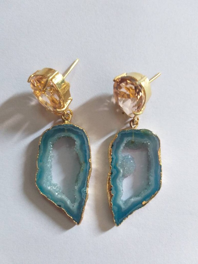 Druzy Agate Earrings Gold Plated Earrings Druzy Slice EarringsFashion JewelleryUnique giftsGemstone EarringsHydro Stud Earrings
