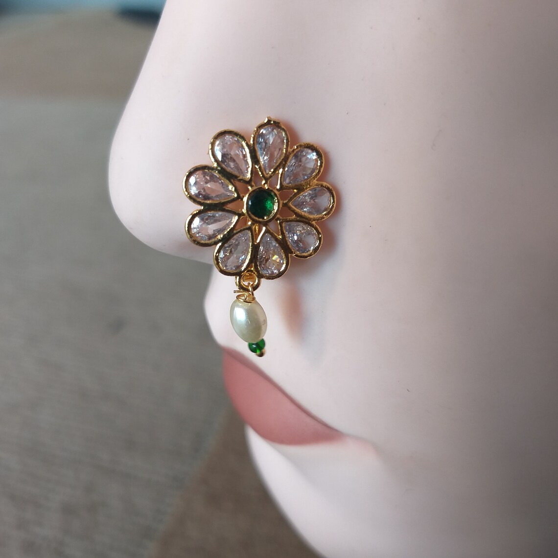 Polki Gold Plated Big Nose Stud Indian Non Piercing Nose Clip Etsy